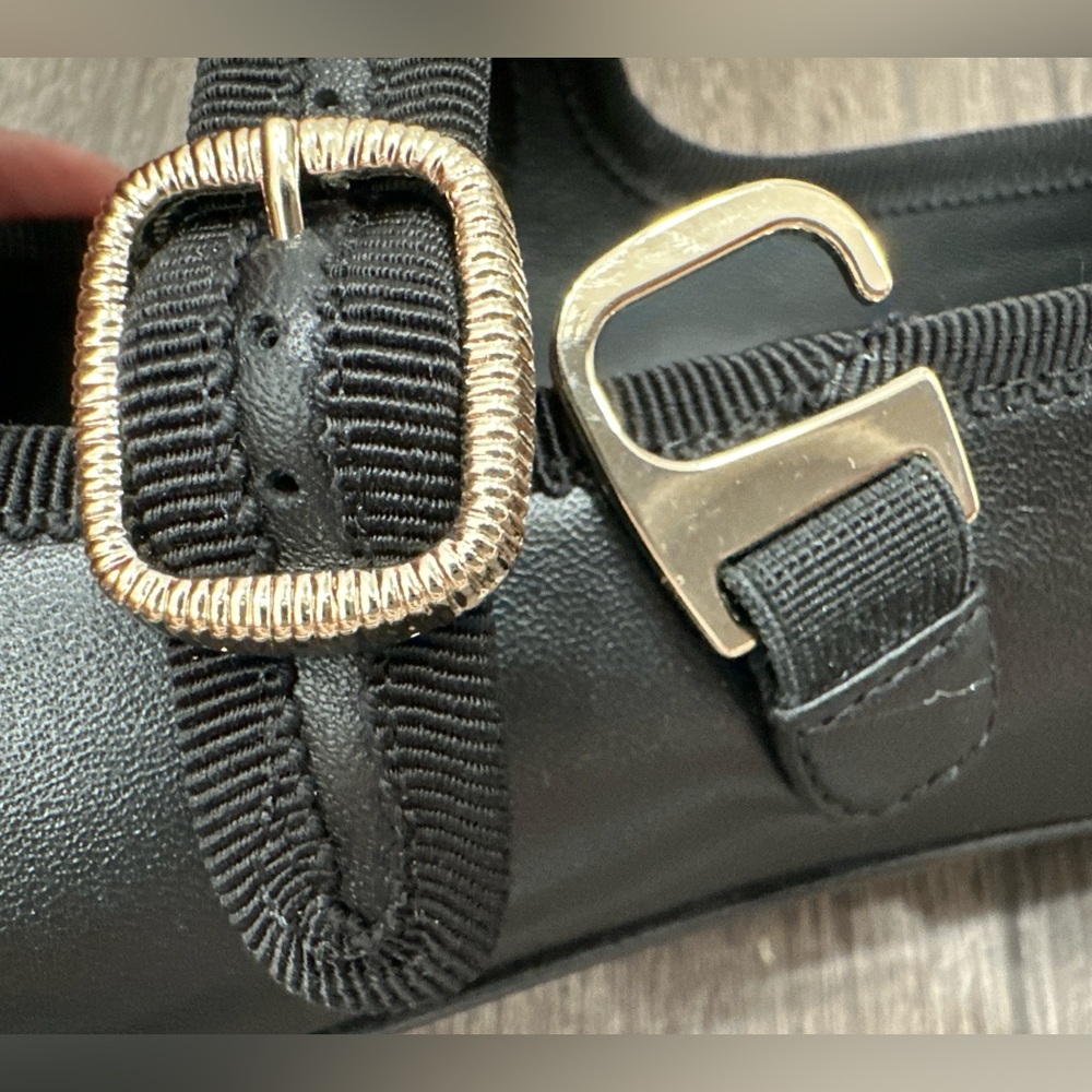 CHANEL CC LOGO BLACK LEATHER MARYJANE BALLET FLATS SHOES GOLD BUCKLE 41 - Picture 12 of 14